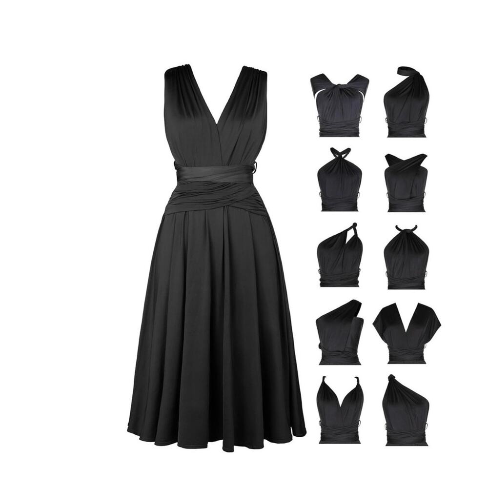 Popilush Black Multi-Way Convertible Infinity Dress Midi NWT Small